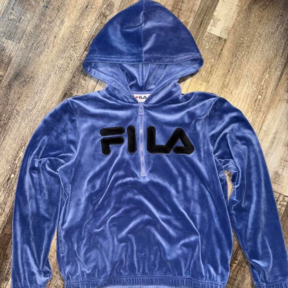 Fila Velour Blue Black Quarter Zip Sweatshirt Women's Small